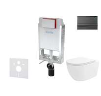 kielle Genesis - Set předstěnové instalace, klozetu Oudee Vortex, sedátka softclose a tlačítka Gemini I, lesklá černá 30505SZ90