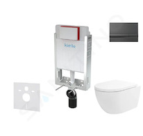 kielle Genesis - Set předstěnové instalace, klozetu Oudee Vortex, sedátka softclose a tlačítka Gemini I, lesklá černá 30505SZ81