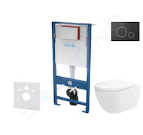 kielle Genesis - Set předstěnové instalace, klozetu Oudee Vortex, sedátka softclose a tlačítka Gemini II, matná černá/chrom 3050