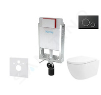kielle Genesis - Set předstěnové instalace, klozetu Oudee Vortex, sedátka softclose a tlačítka Gemini II, matná černá/chrom 3050