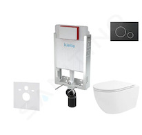kielle Genesis - Set předstěnové instalace, klozetu Oudee Vortex, sedátka softclose a tlačítka Gemini II, matná černá/chrom 3050
