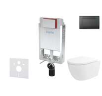 kielle Genesis - Set předstěnové instalace, klozetu Oudee Vortex, sedátka softclose a tlačítka Gemini III, matná černá 30505SZ78