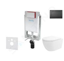 kielle Genesis - Set předstěnové instalace, klozetu Oudee Vortex, sedátka softclose a tlačítka Gemini III, matná černá 30505SZ78