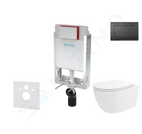 kielle Genesis - Set předstěnové instalace, klozetu Oudee Vortex, sedátka softclose a tlačítka Gemini III, matná černá 30505SZ87