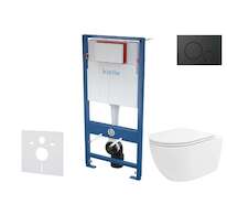 kielle Genesis - Set předstěnové instalace, klozetu Oudee Vortex, sedátka softclose a tlačítka Gemini IV, matná černá 30505SS93