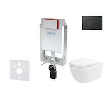 kielle Genesis - Set předstěnové instalace, klozetu Oudee Vortex, sedátka softclose a tlačítka Gemini IV, matná černá 30505SZ84