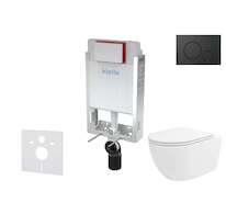 kielle Genesis - Set předstěnové instalace, klozetu Oudee Vortex, sedátka softclose a tlačítka Gemini IV, matná černá 30505SZ93