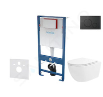 kielle Genesis - Set předstěnové instalace, klozetu Oudee Vortex, sedátka softclose a tlačítka Gemini IV, matná černá 30505SS93