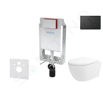 kielle Genesis - Set předstěnové instalace, klozetu Oudee Vortex, sedátka softclose a tlačítka Gemini IV, matná černá 30505SZ84
