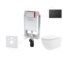 kielle Genesis - Set předstěnové instalace, klozetu Oudee Vortex, sedátka softclose a tlačítka Gemini IV, matná černá 30505SZ93