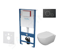 kielle Genesis - Set předstěnové instalace, klozetu se sedátkem softclose a tlačítka Gemini II, matná černá / chrom 30505SS18