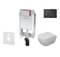 kielle Genesis - Set předstěnové instalace, klozetu se sedátkem softclose a tlačítka Gemini II, matná černá / chrom 30505SZ18