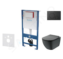 kielle Genesis - Set předstěnové instalace, klozetu Tesi a sedátka softclose, Aquablade, tlačítko Gemini lV, matná černá SANI11A