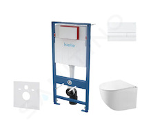 kielle Genesis - Set předstěnové instalace, kompaktního klozetu Gaia, sedátka softclose a tlačítka Gemini I, lesklá bílá 30505SS