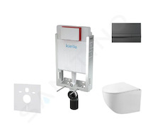 kielle Genesis - Set předstěnové instalace, kompaktního klozetu Gaia, sedátka softclose a tlačítka Gemini I, lesklá černá 30505S