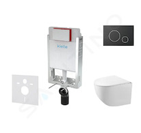 kielle Genesis - Set předstěnové instalace, kompaktního klozetu Gaia, sedátka softclose a tlačítka Gemini II, matná černá / chro