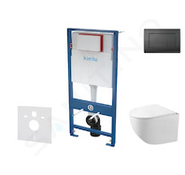 kielle Genesis - Set předstěnové instalace, kompaktního klozetu Gaia, sedátka softclose a tlačítka Gemini III, matná černá 30505