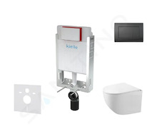 kielle Genesis - Set předstěnové instalace, kompaktního klozetu Gaia, sedátka softclose a tlačítka Gemini III, matná černá 30505