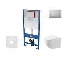 kielle Genesis - Set předstěnové instalace, kompaktního klozetu Gaia, sedátka softclose a tlačítka Gemini III, matný chrom 30505