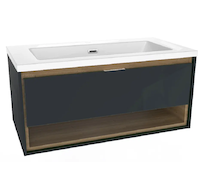 kielle Meara - Skříňka s umyvadlem 90 cm, tmavě šedý lesk/tmavý dub 50026S906