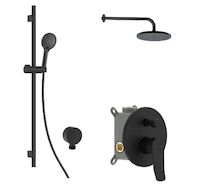 kielle Nefia - Sprchový set s baterií pod omítku, pro 2 spotřebiče, s příslušenstvím EcoSpare a tělesem, matná černá 20627SP104