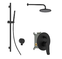 kielle Nefia - Sprchový set s baterií pod omítku, pro 2 spotřebiče, s příslušenstvím EcoSpare a tělesem, matná černá 20627SP84