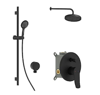 kielle Nefia - Sprchový set s baterií pod omítku, pro 2 spotřebiče, s příslušenstvím EcoSpare a tělesem, matná černá 20627SP94