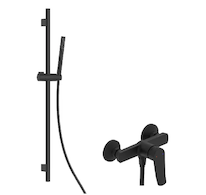 kielle Nefia - Sprchový set s baterií, tyčí, hadicí a sprchovou hlavicí EcoSpare, matná černá 20627SN24
