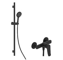 kielle Nefia - Sprchový set s baterií, tyčí, hadicí a sprchovou hlavicí EcoSpare, matná černá 20627SN34