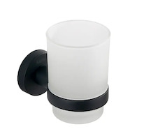 kielle Oudee - Sklenka na kartáčky a pastu s držákem, matné sklo/matná černá 40002024