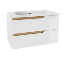 kielle Oudee - Skříňka s umyvadlem 80 cm, lesklá bílá/tmavý dub 50002S810