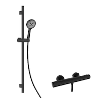 kielle Oudee - Sprchový set s termostatickou baterií, tyčí, hadicí a sprchovou hlavicí EcoSpare, matná černá 20602SNT44