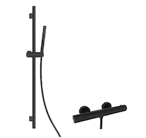kielle Oudee - Sprchový set s termostatickou baterií, tyčí, hadicí a sprchovou hlavicí Ecospare, matná černá 20602SNT54