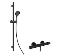 kielle Oudee - Sprchový set s termostatickou baterií, tyčí, hadicí a sprchovou hlavicí EcoSpare, matná černá 20602SNT64