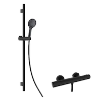 kielle Oudee - Sprchový set s termostatickou baterií, tyčí, hadicí a sprchovou hlavicí EcoSpare, matná černá 20602SNT74