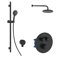 kielle Oudee - Termostatická baterie pod omítku, pro 2 spotřebiče, s příslušenstvím EcoSpare a tělesem, matná černá 20602SPT64