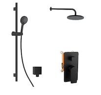 kielle Vega - Sprchový set s baterií pod omítku, pro 2 spotřebiče, s příslušenstvím EcoSpare a tělesem, matná černá 20618SP84